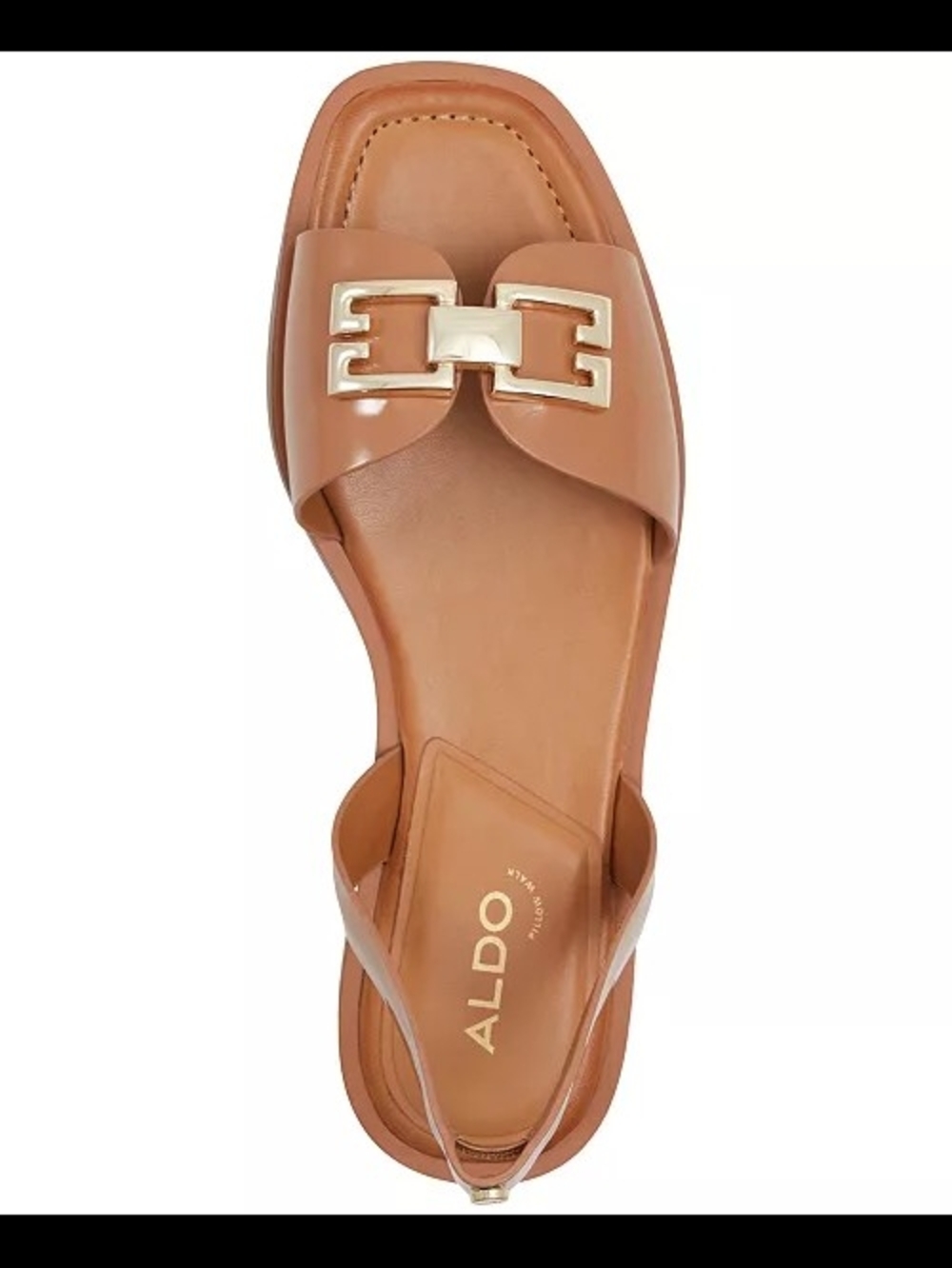 ALDO Tan Leather Slide Sandal with Gold Hardware